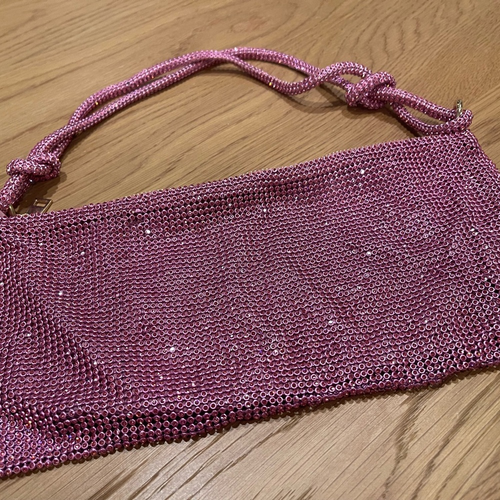 Pink Glo Mesh chain mail sparkle evening Bag - Picture 4 of 6